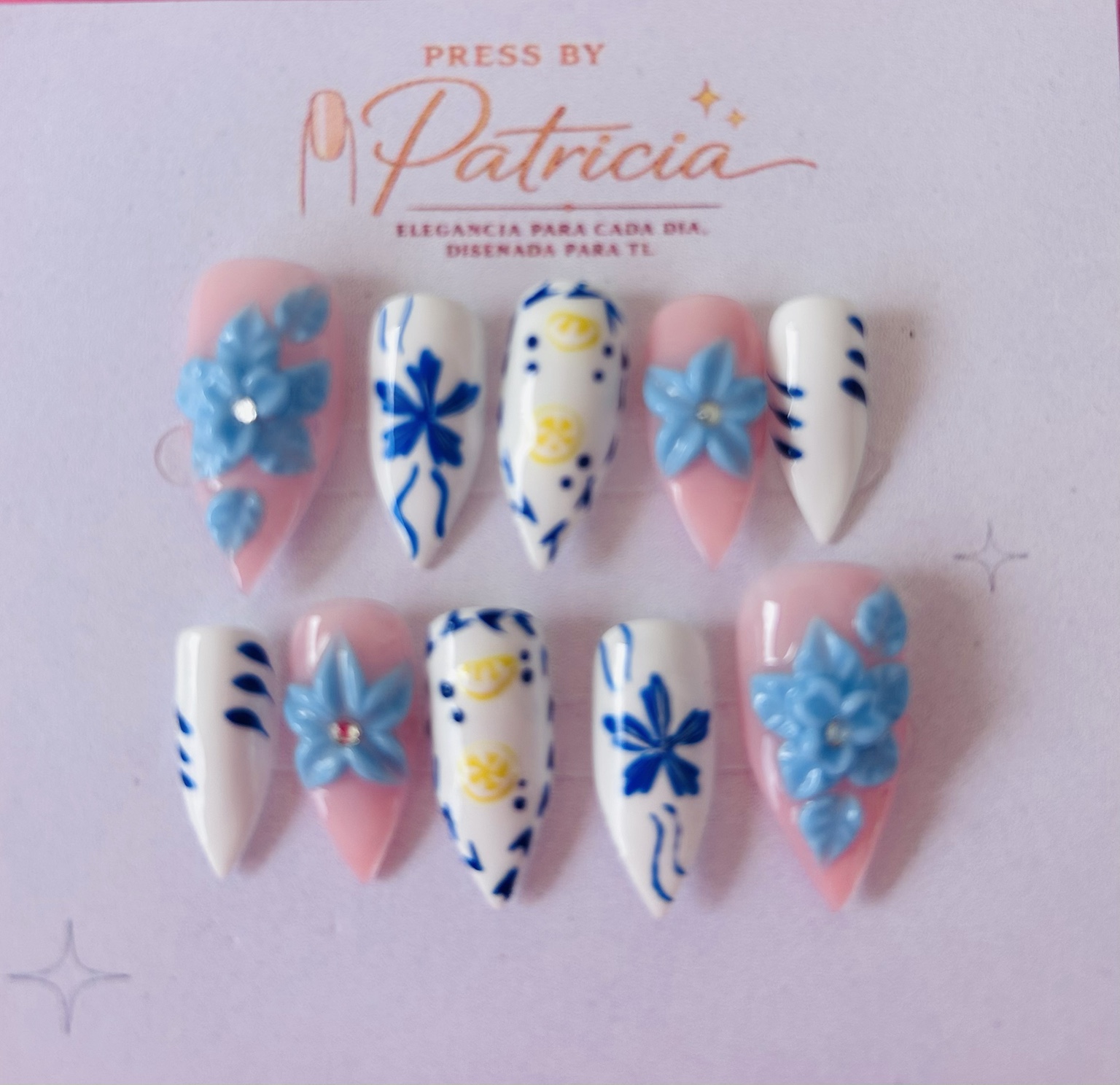 Set de uñas press on Blue Citrus Bloom